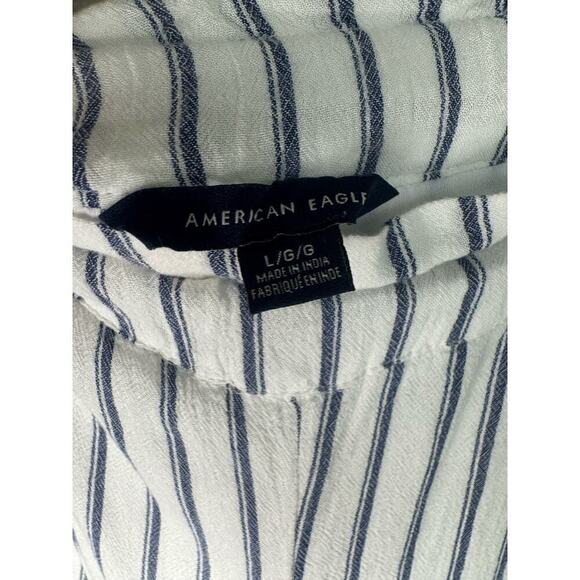 American Eagle Wide Leg White and Blue Striped Pants - Picture 4 of 6
